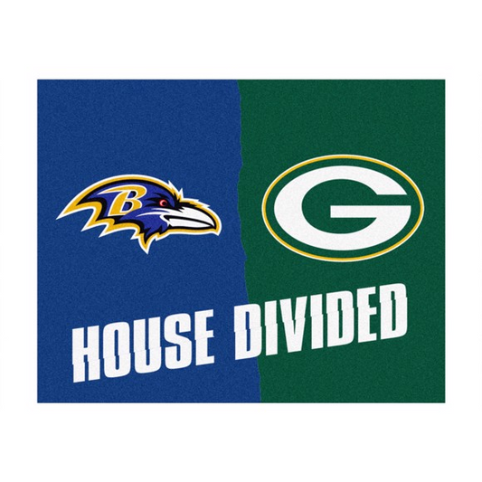 BALTIMORE RAVENS/ GREEN BAY PACKERS HOUSE DIVIDED 34" X 42.5" MAT