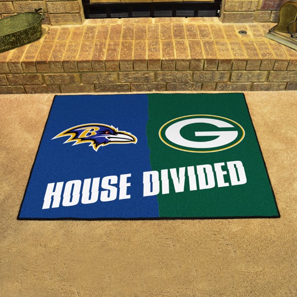 BALTIMORE RAVENS/ GREEN BAY PACKERS HOUSE DIVIDED 34" X 42.5" MAT