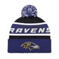 BALTIMORE RAVENS MEN'S STARTER LEGACY CUFFED KNIT WITH POM - BLACK/PURPLE