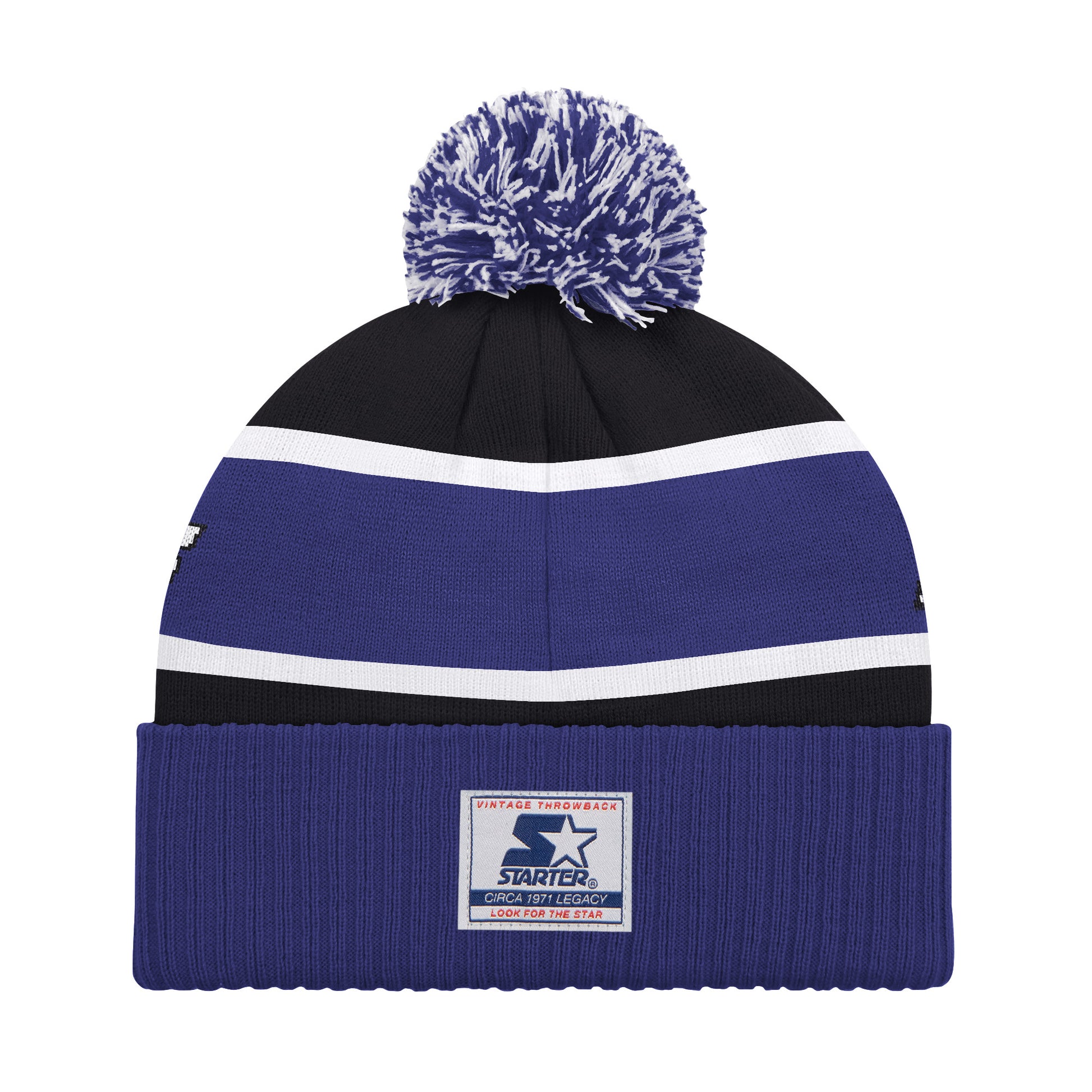 BALTIMORE RAVENS MEN'S STARTER LEGACY CUFFED KNIT WITH POM - BLACK/PURPLE