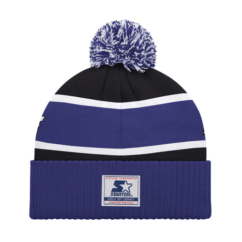 BALTIMORE RAVENS MEN'S STARTER LEGACY CUFFED KNIT WITH POM - BLACK/PURPLE
