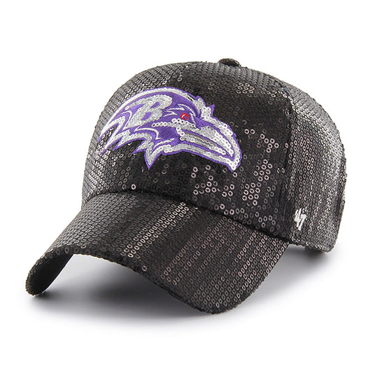BALTIMORE RAVENS WOMEN'S '47 BRAND DAZZLE LOGO CLEAN UP ADJUSTABLE HAT - BLACK