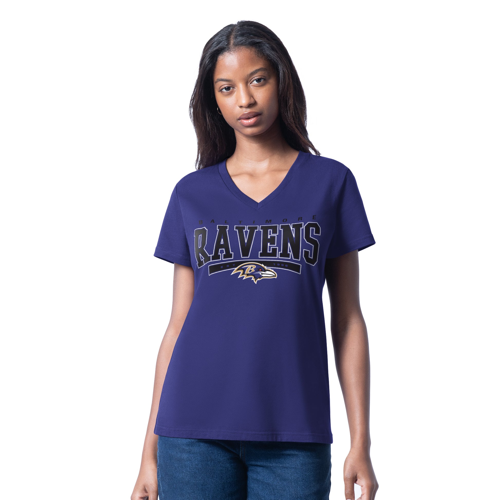 BALTIMORE RAVENS WOMEN'S G-III 4HER BY CARL BANKS CHEER DANCE II T-SHIRT - PURPLE