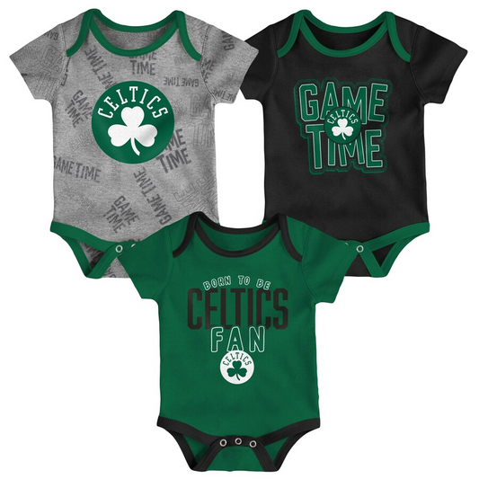 BOSTON CELTICS NEWBORN GAME TIME 3-PIECE ONESIE SET