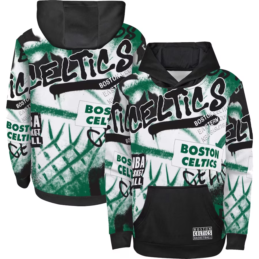 BOSTON CELTICS YOUTH SPRAY BALL SUBLIMATED HOODED SWEATSHIRT