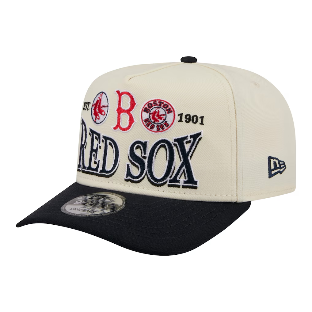 BOSTON RED SOX NEW ERA TRI-HIT 9FIFTY A-FRAME SNAPBACK HAT - CHROME WHITE/NAVY