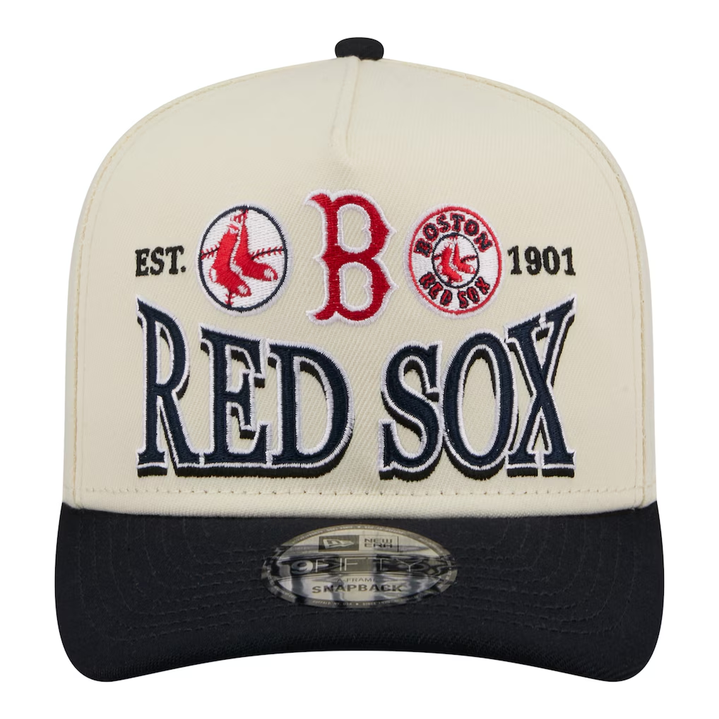 BOSTON RED SOX NEW ERA TRI-HIT 9FIFTY A-FRAME SNAPBACK HAT - CHROME WHITE/NAVY