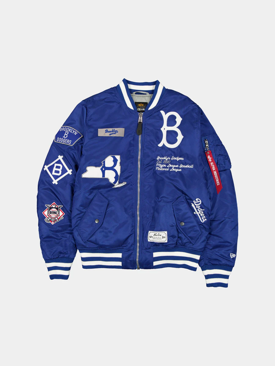 BROOKLYN DODGERS MEN'S NEWERA X ALPHA INDUSTRIES COOPERSTOWN MA-1 BOMBER JACKET - BLUE