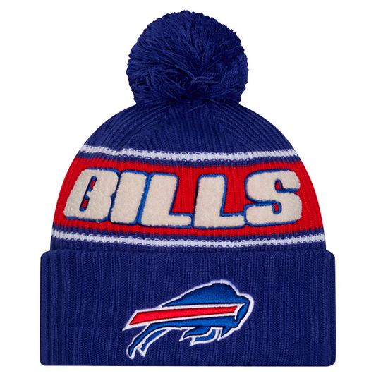 BUFFALO BILLS 2024 NFL SIDELINE CUFFED KNIT BEANIE WITH POM - BLUE