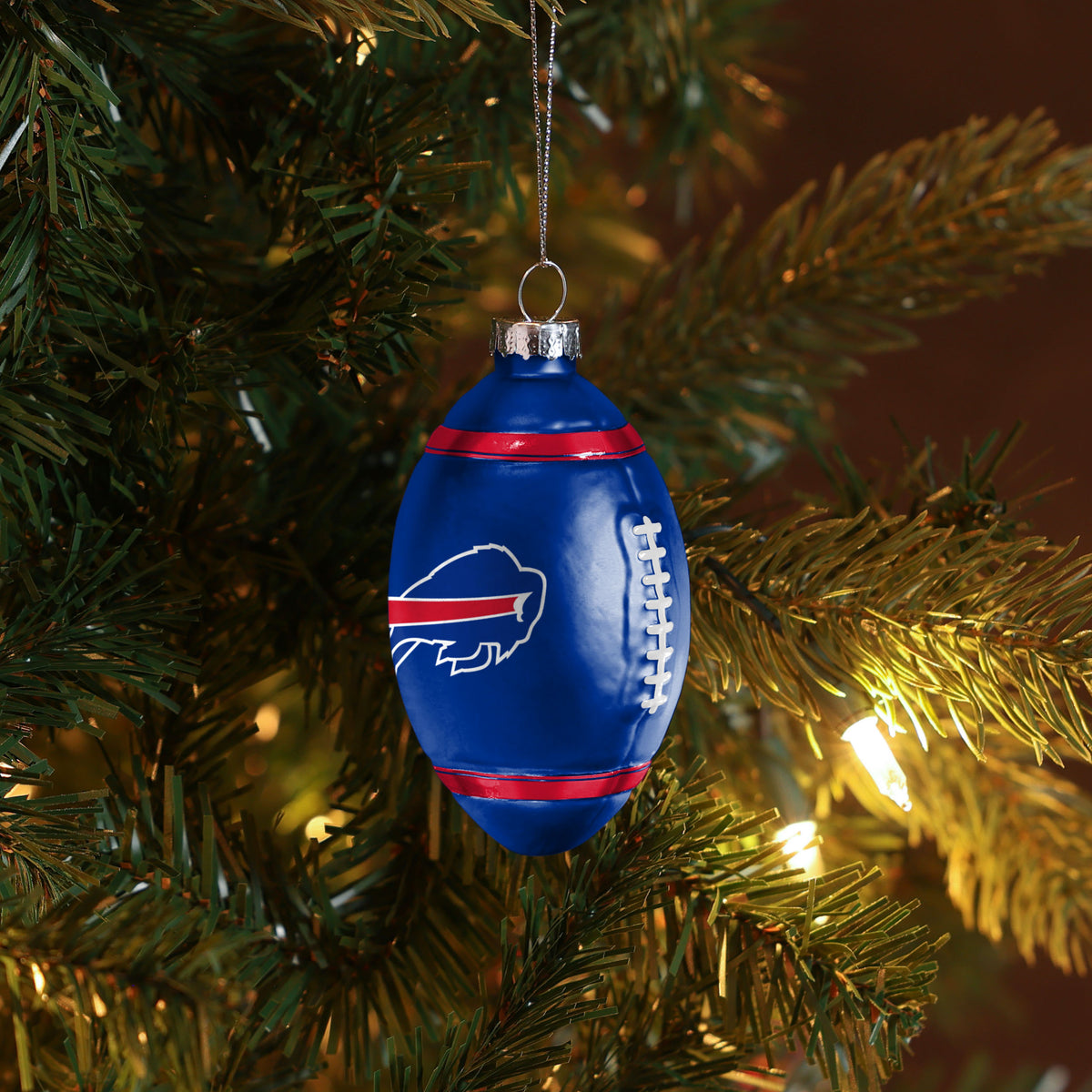 BUFFALO BILLS BLOWN GLASS FOOTBALL ORNAMENT
