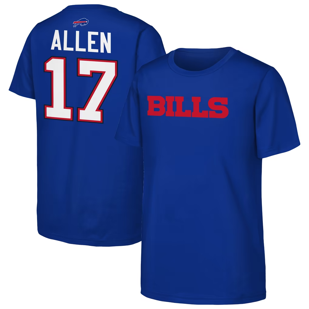 BUFFALO BILLS JOSH ALLEN KIDS OUTERSTUFF NAME NUMBER T-SHIRT - BLUE
