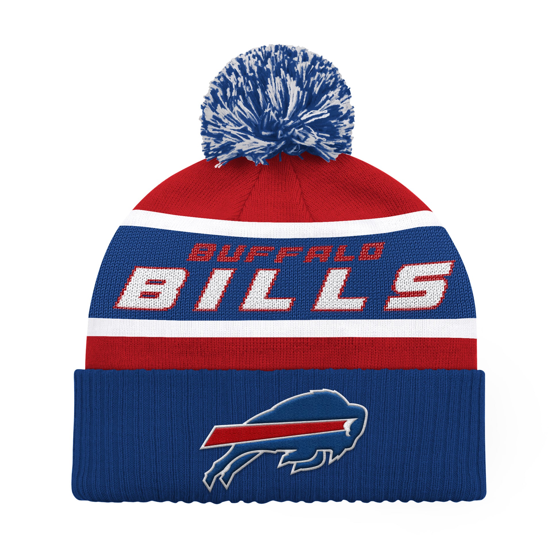 BUFFALO BILLS MEN'S STARTER LEGACY CUFFED KNIT WITH POM - RED/ROYAL