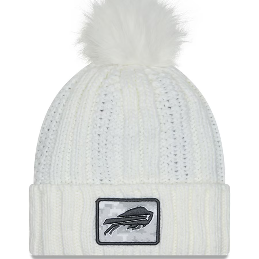 BUFFALO BILLS WOMEN'S 2024 NFL SALUTE TO SERVICE CUFFED KNIT BEANIE WITH POM - ARTIC WHITE/GRAPHITE