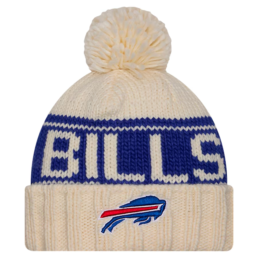 BUFFALO BILLS WOMEN'S 2024 NFL SIDELINE CUFFED KNIT BEANIE WITH POM - CREAM