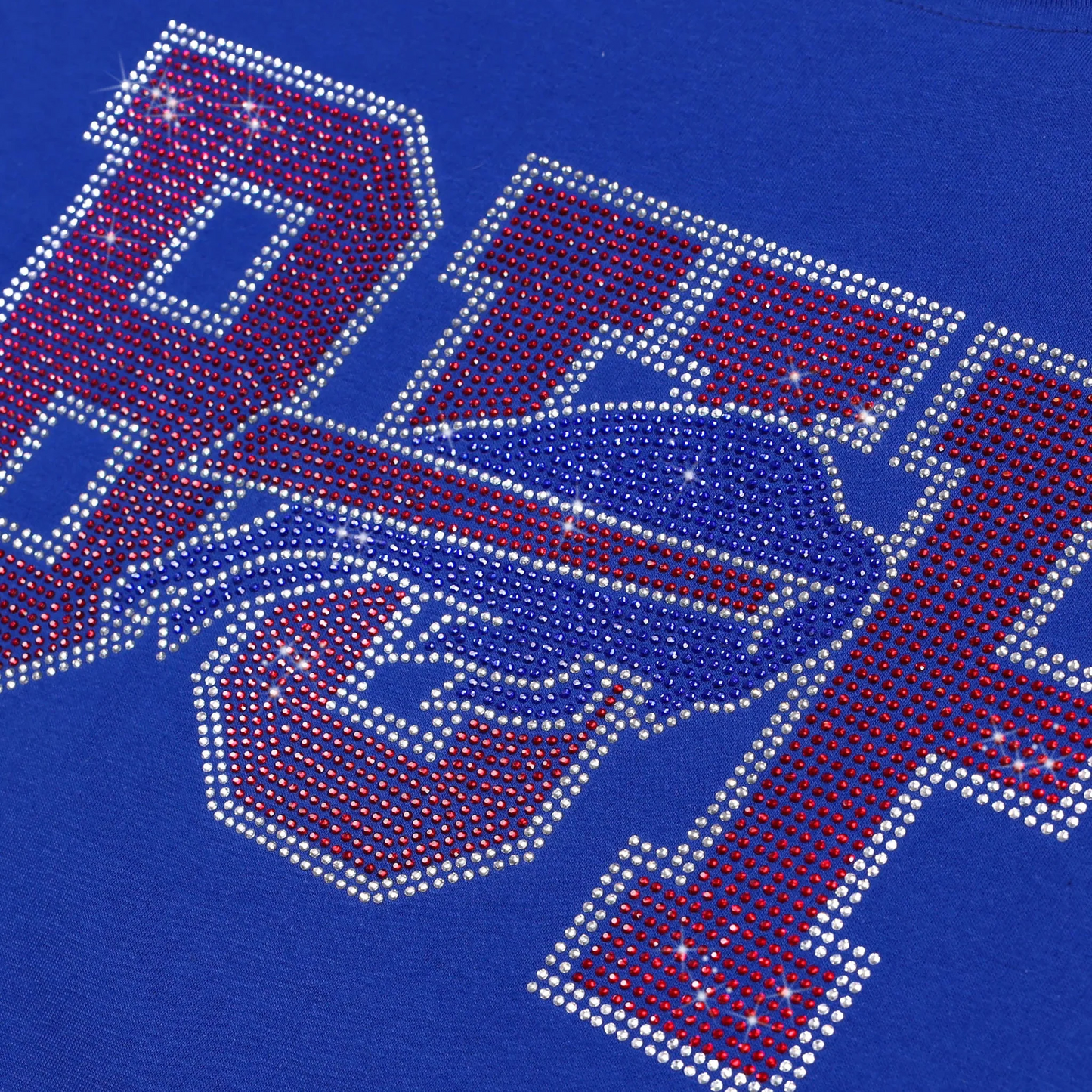 BUFFALO BILLS WOMEN'S FOCO RHINESTONE LOGO CROP TOP T-SHIRT - BLUE