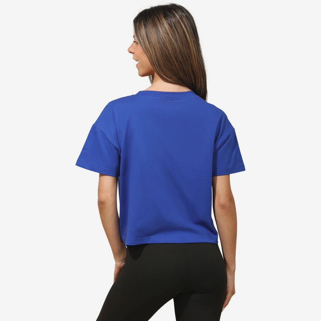 BUFFALO BILLS WOMEN'S FOCO RHINESTONE LOGO CROP TOP T-SHIRT - BLUE