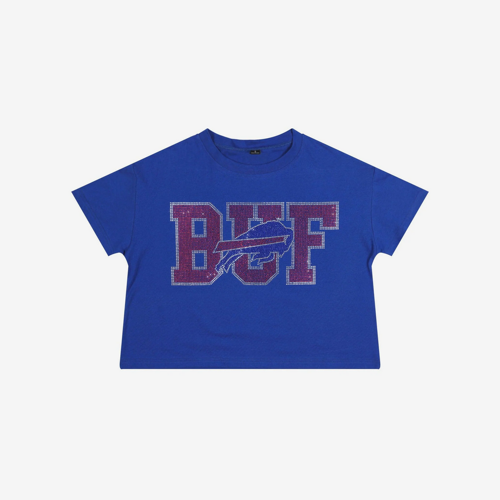 BUFFALO BILLS WOMEN'S FOCO RHINESTONE LOGO CROP TOP T-SHIRT - BLUE
