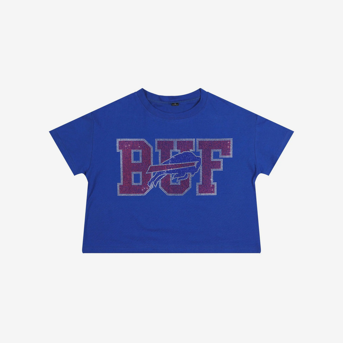 BUFFALO BILLS WOMEN'S FOCO RHINESTONE LOGO CROP TOP T-SHIRT - BLUE