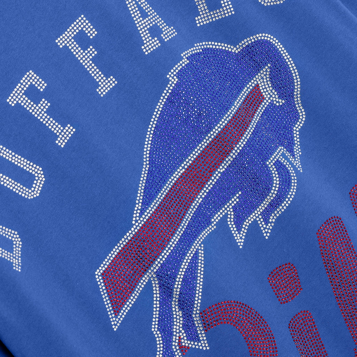 BUFFALO BILLS WOMEN'S FOCO RHINESTONE LOGO OVERSIZED T-SHIRT - BLUE