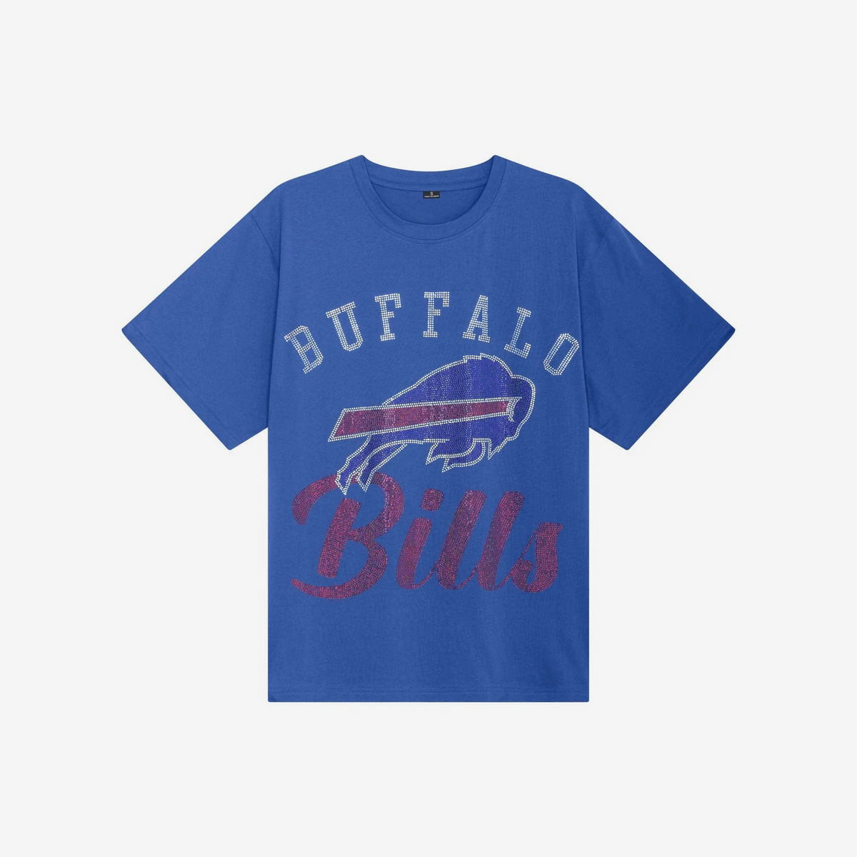 BUFFALO BILLS WOMEN'S FOCO RHINESTONE LOGO OVERSIZED T-SHIRT - BLUE