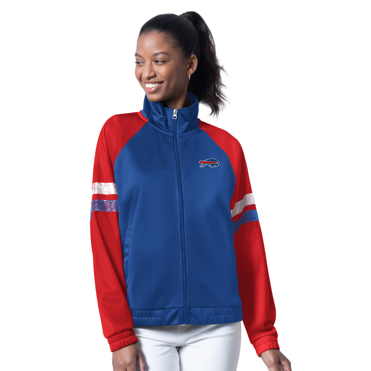 BUFFALO BILLS WOMEN'S G-III 4HER BY CARL BANKS FAN BLING TRACK JACKET