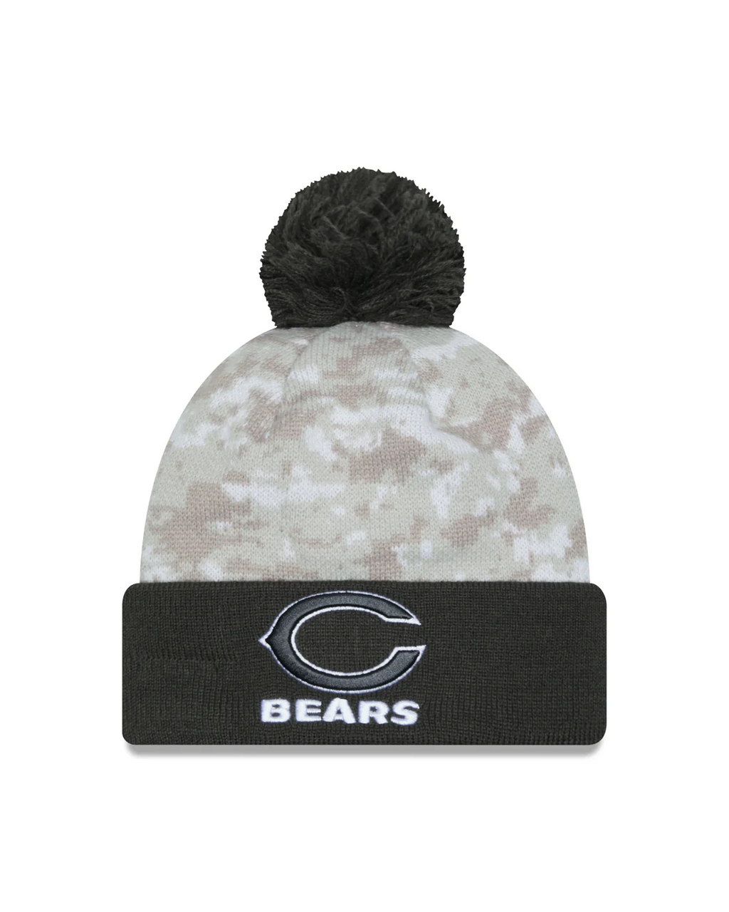 CHICAGO BEARS 2024 NFL SALUTE TO SERVICE CUFFED KNIT BEANIE WITH POM - ARTIC WHITE/GRAPHITE