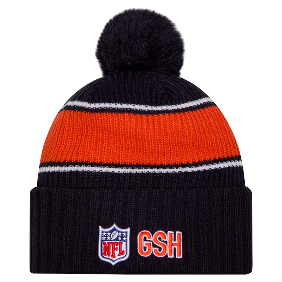Chicago Bears New Era 2024 Navy Sideline Cuffed Knit Hat with Pom
