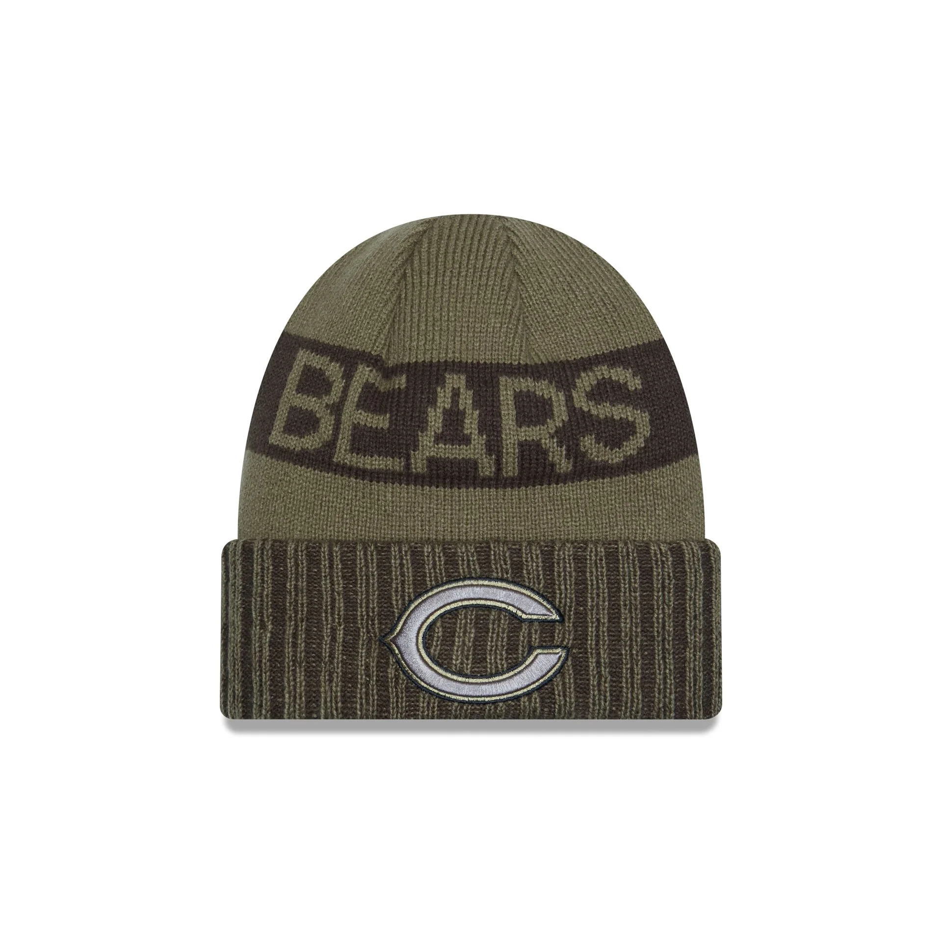 CHICAGO BEARS 2025 NFL SALUTE TO SERVICE CUFFED KNIT BEANIE - DARK GREEN