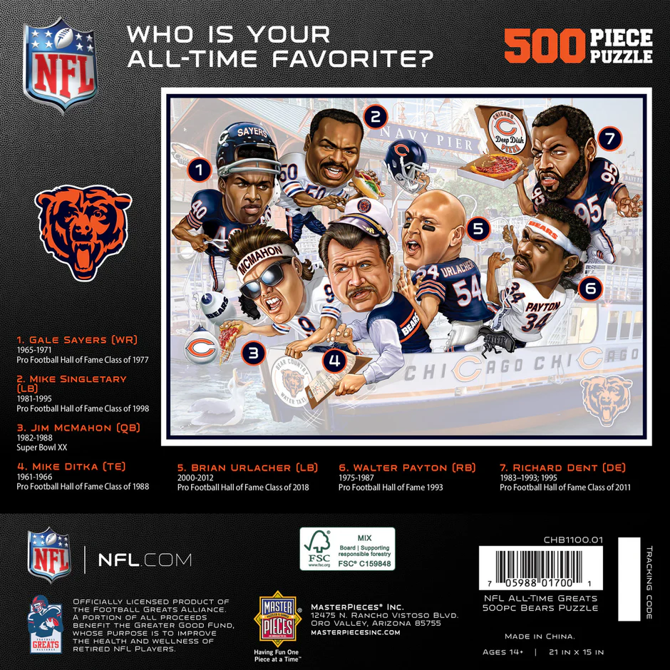 CHICAGO BEARS ALL TIME GREATS 500 PIECE JIGSAW PUZZLE