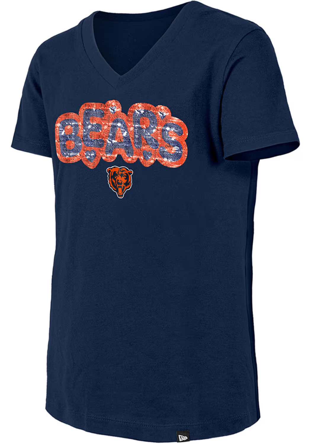 CHICAGO BEARS GIRLS NEW ERA WAVY SEQUIN FLIP T-SHIRT - NAVY