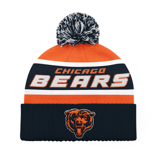 CHICAGO BEARS MEN'S STARTER LEGACY CUFFED KNIT WITH POM - ORANGE/NAVY