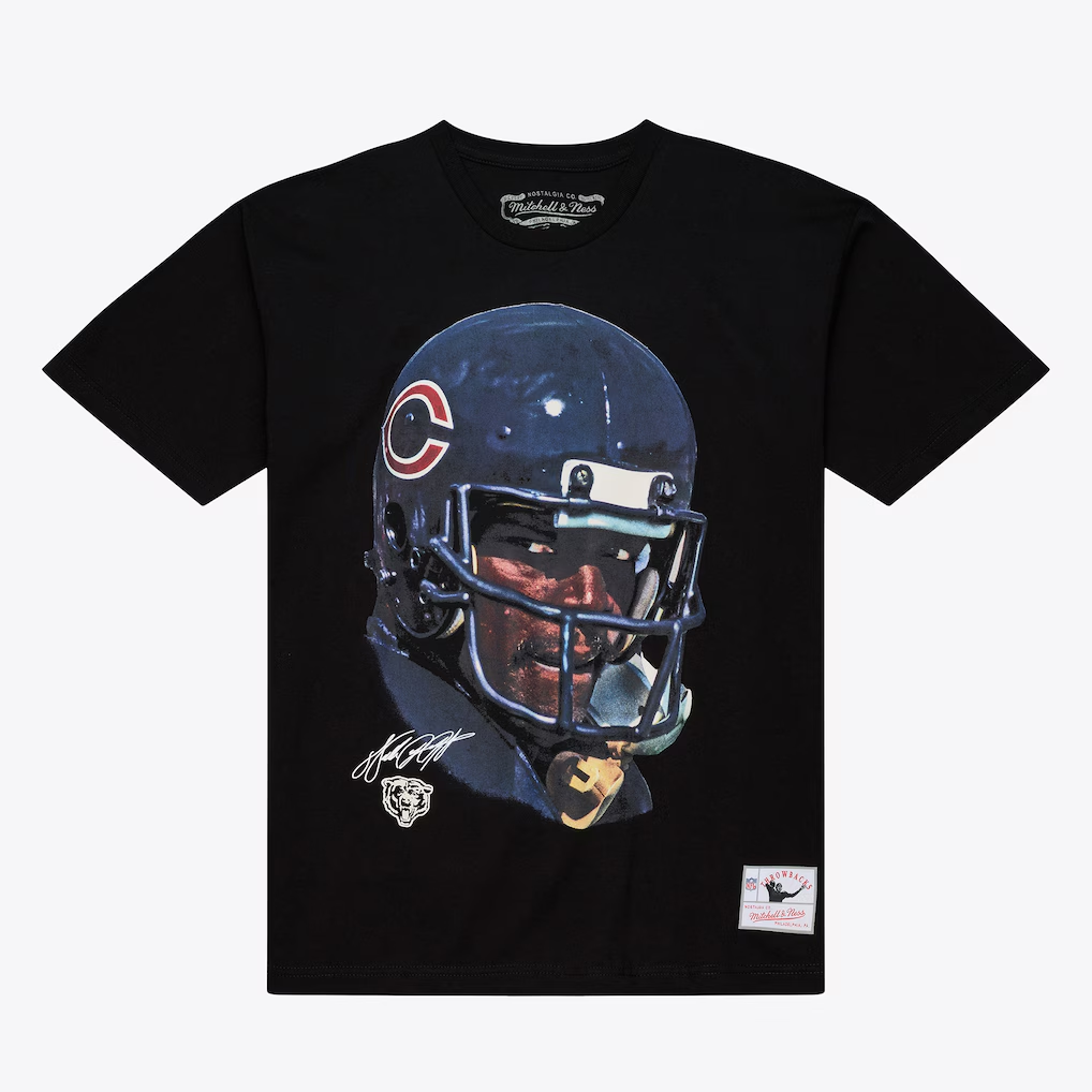 CHICAGO BEARS WALTER PAYTON MEN'S MITCHELL & NESS REAL BIG FACE T-SHIRT - BLACK