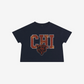 CHICAGO BEARS WOMEN'S FOCO RHINESTONE LOGO CROP TOP T-SHIRT - NAVY