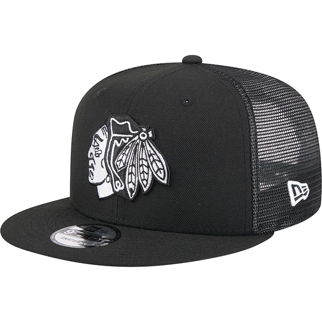 CHICAGO BLACKHAWKS EVERGREEN TRUCKER 9FIFTY SNAPBACK HAT - BLACK/WHITE