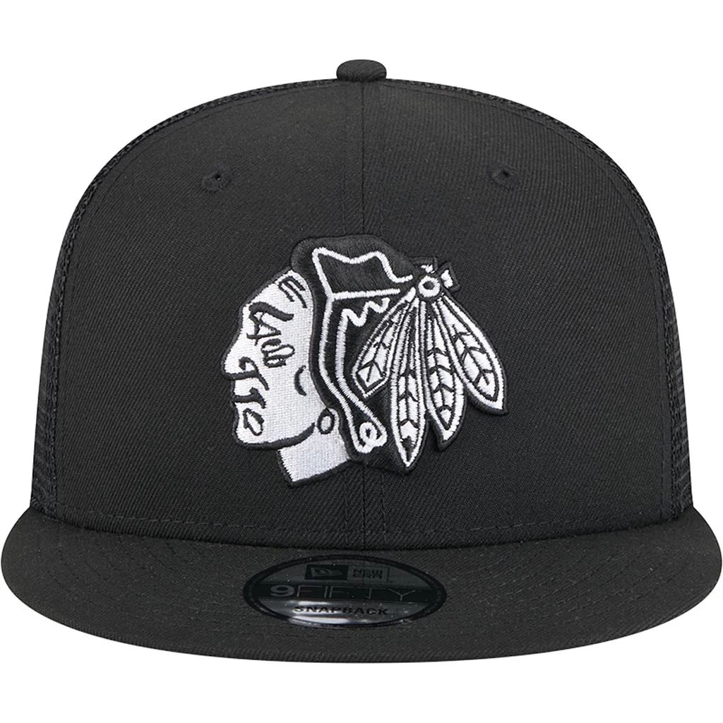 CHICAGO BLACKHAWKS EVERGREEN TRUCKER 9FIFTY SNAPBACK HAT - BLACK/WHITE