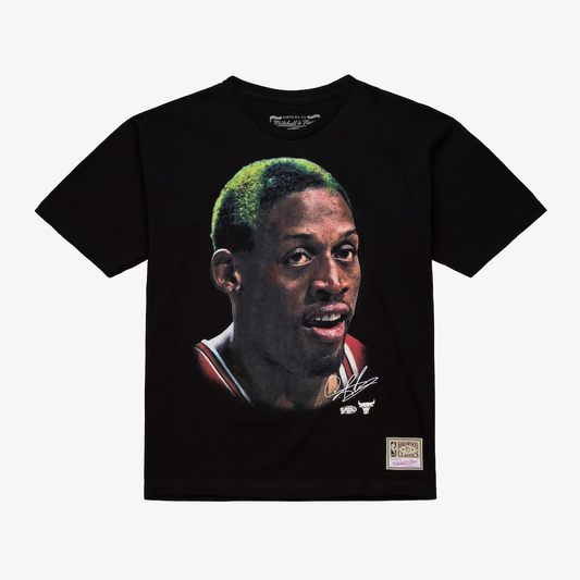 CHICAGO BULLS DENNIS RODMAN MEN'S MITCHELL & NESS REAL BIG FACE T-SHIRT - BLACK