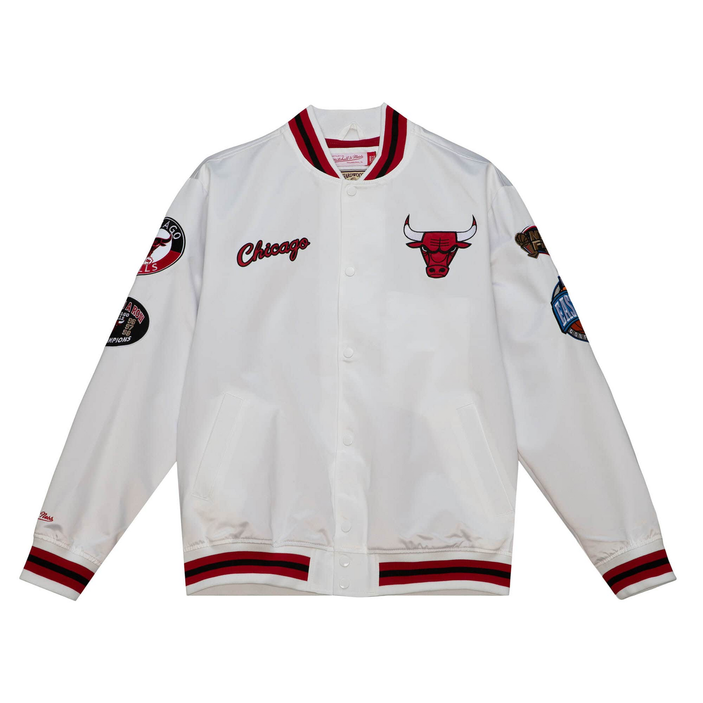 CHICAGO BULLS MEN'S MITCHELL & NESS CITY COLLECTION LIGHTWEIGHT SATIN JACKET - WHITE