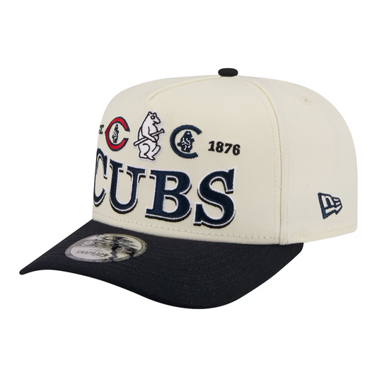 CHICAGO CUBS NEW ERA TRI-HIT 9FIFTY A-FRAME SNAPBACK HAT - CHROME WHITE/BLUE