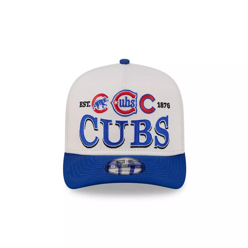 CHICAGO CUBS NEW ERA TRI-HIT 9FIFTY A-FRAME SNAPBACK HAT - CHROME WHITE/BLUE