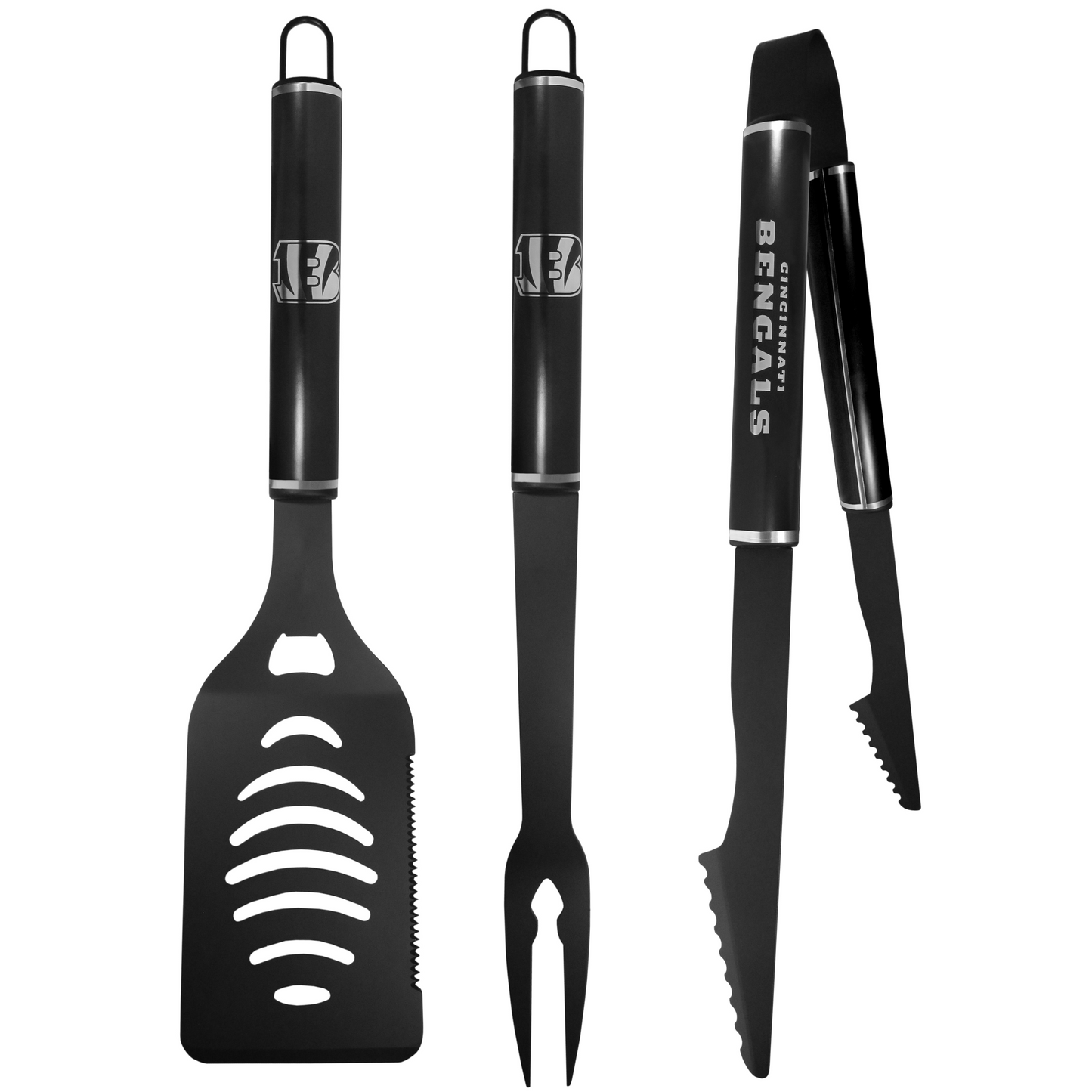 CINCINNATI BENGALS 3 PIECE MONOCHROMATIC BBQ SET - BLACK