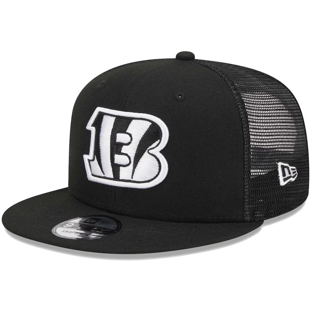 CINCINNATI BENGALS EVERGREEN TRUCKER 9FIFTY SNAPBACK HAT - BLACK/WHITE