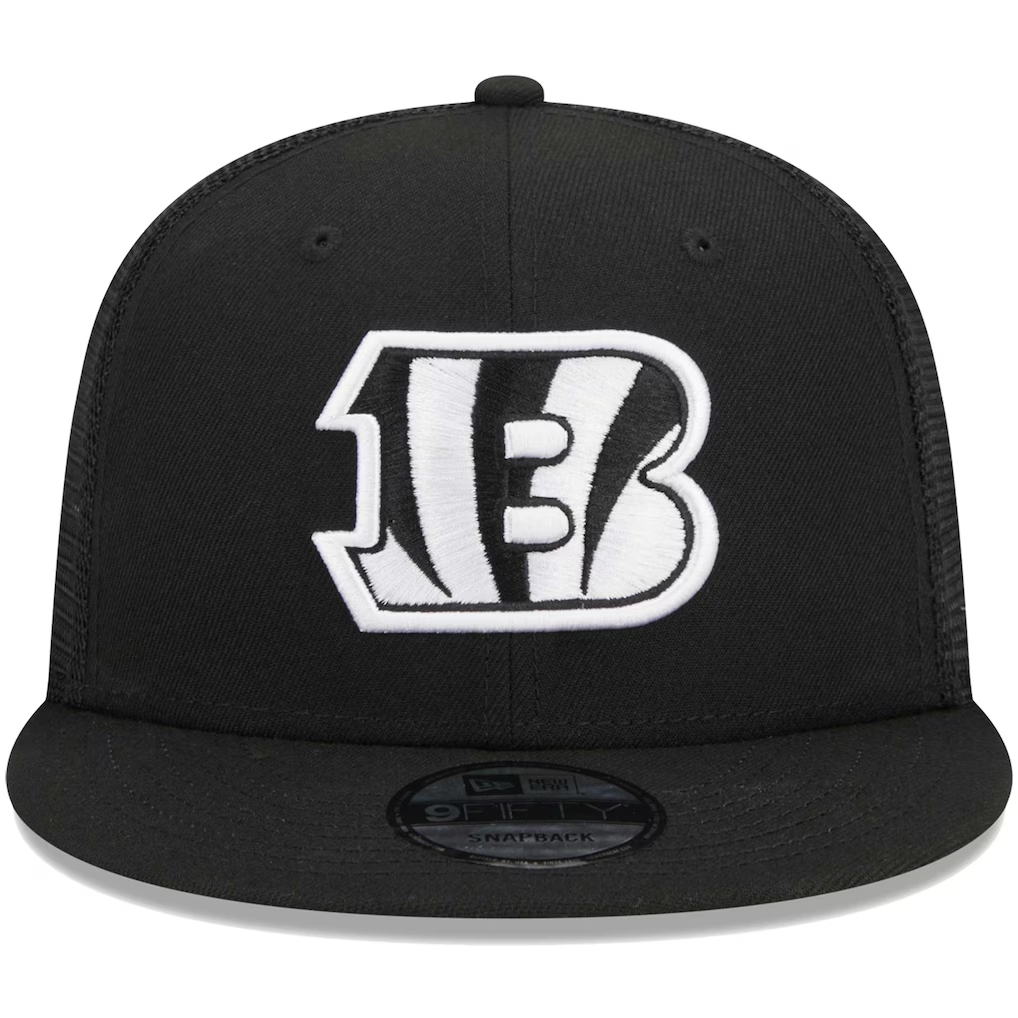 CINCINNATI BENGALS EVERGREEN TRUCKER 9FIFTY SNAPBACK HAT - BLACK/WHITE