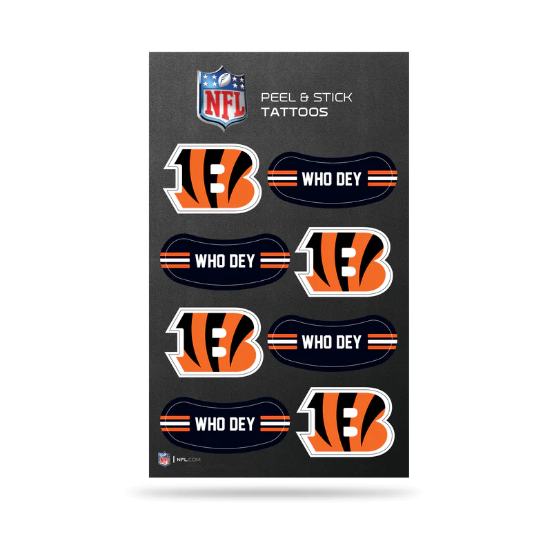 CINCINNATI BENGALS PEEL & STICK TEMPORARY FACE TATTOOS AND EYE BLACK