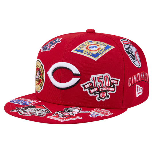 CINCINNATI REDS ALL OVER PATCH 9FIFTY SNAPBACK HAT - RED