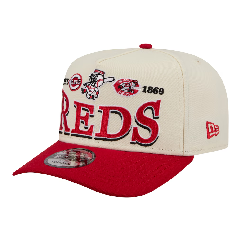 CINCINNATI REDS NEW ERA TRI-HIT 9FIFTY A-FRAME SNAPBACK HAT - CHROME WHITE/RED