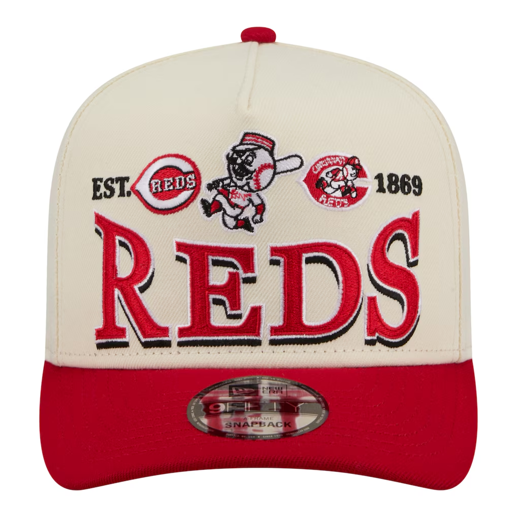 CINCINNATI REDS NEW ERA TRI-HIT 9FIFTY A-FRAME SNAPBACK HAT - CHROME WHITE/RED