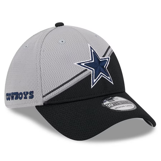 DALLAS COWBOYS 2023 SIDELINE 39THIRTY FLEX FIT HAT - GREY/BLACK