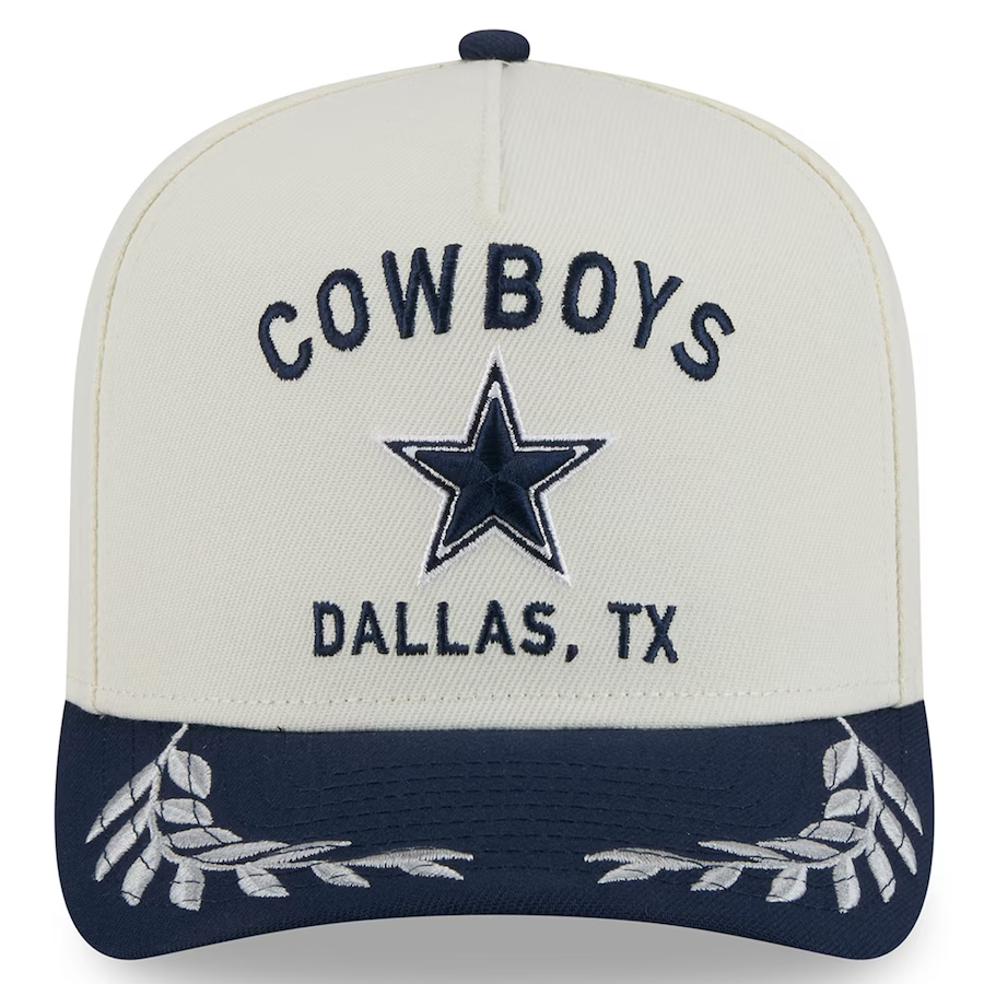 DALLAS COWBOYS 2025 NFL DRAFT 9FIFTY A-FRAME SNAPBACK HAT - CHROME WHITE/NAVY