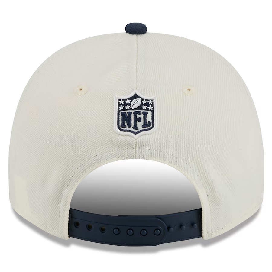 DALLAS COWBOYS 2025 NFL DRAFT 9FIFTY A-FRAME SNAPBACK HAT - CHROME WHITE/NAVY