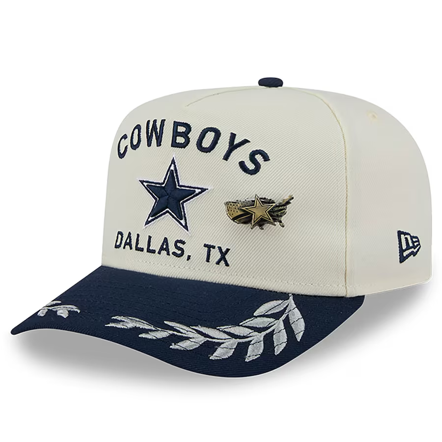 DALLAS COWBOYS 2025 NFL DRAFT A-FRAME 59FIFTY FITTED HAT - CHROME WHITE/NAVY